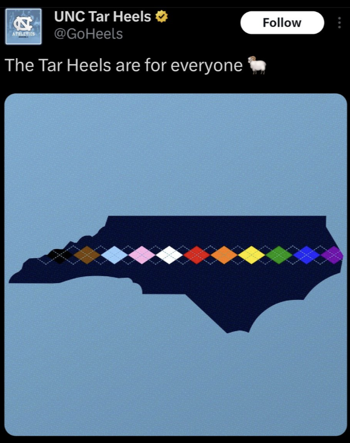 A screenshot of a now-deleted post from UNC-Chapel Hill’s athletics account on X.