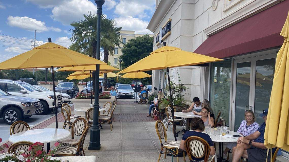 Café Monte’s patio sits right in front of the bakery and you can’t miss its yellow umbrellas