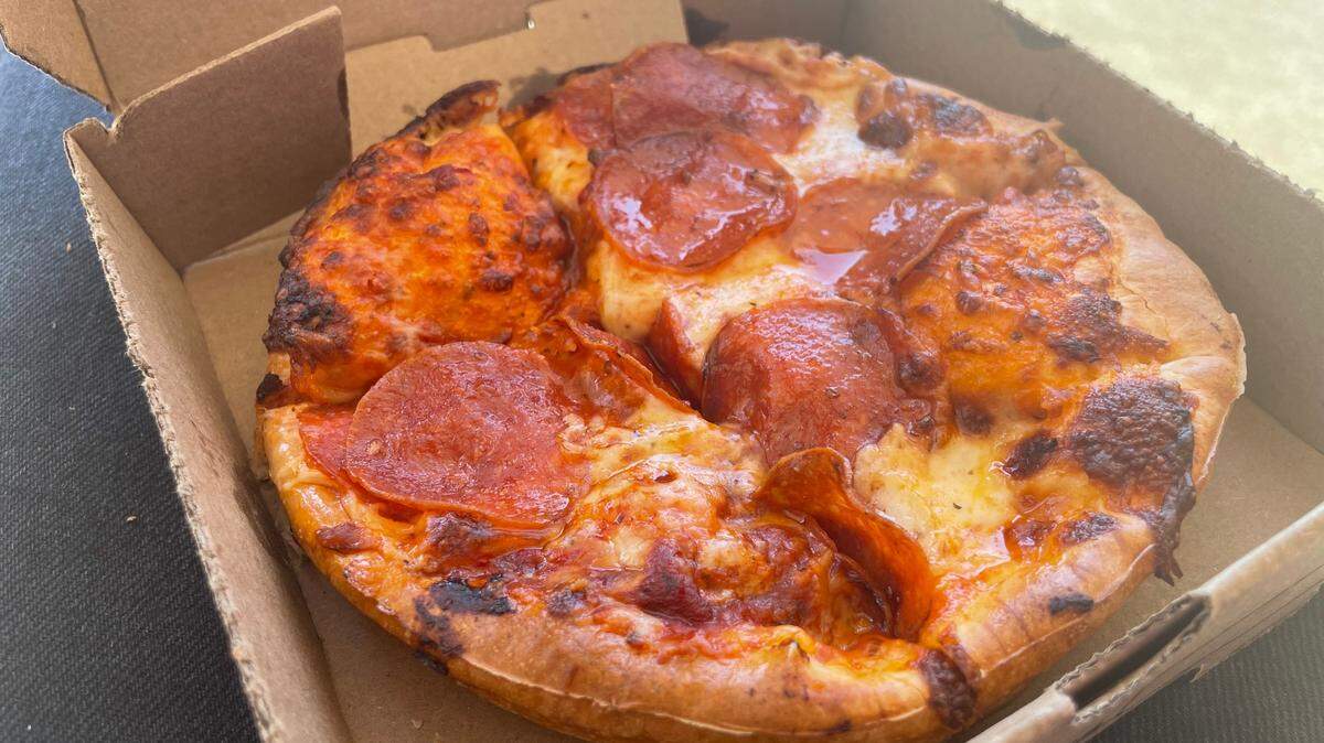 A pepperoni pizza from Godfather’s Pizza in Charlotte.