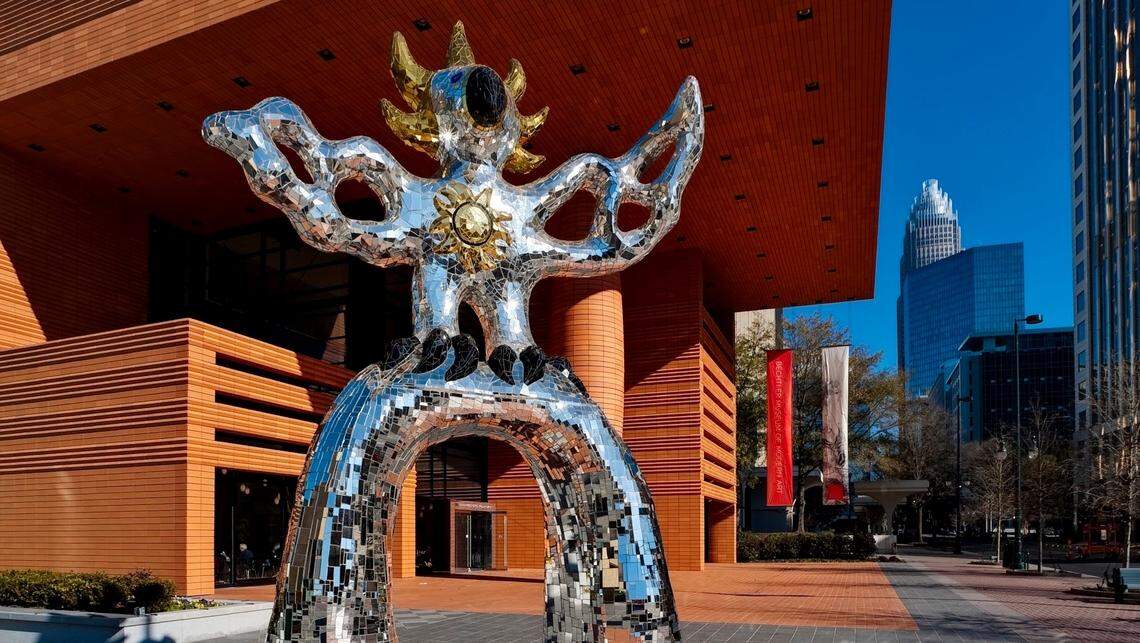 Niki de Saint Phalle’s Firebird stands outside the Bechtler Museum of Modern Art.