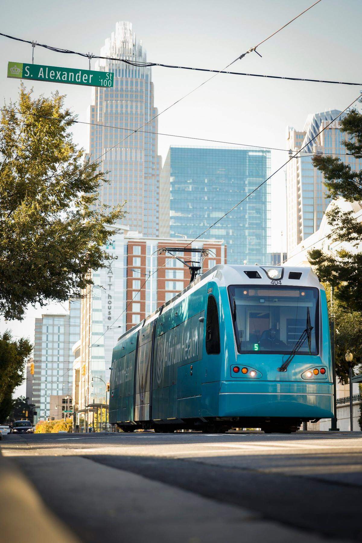 A CATS train travels along East Trade Street in Charlotte, N.C., Wednesday, Oct. 19, 2022.