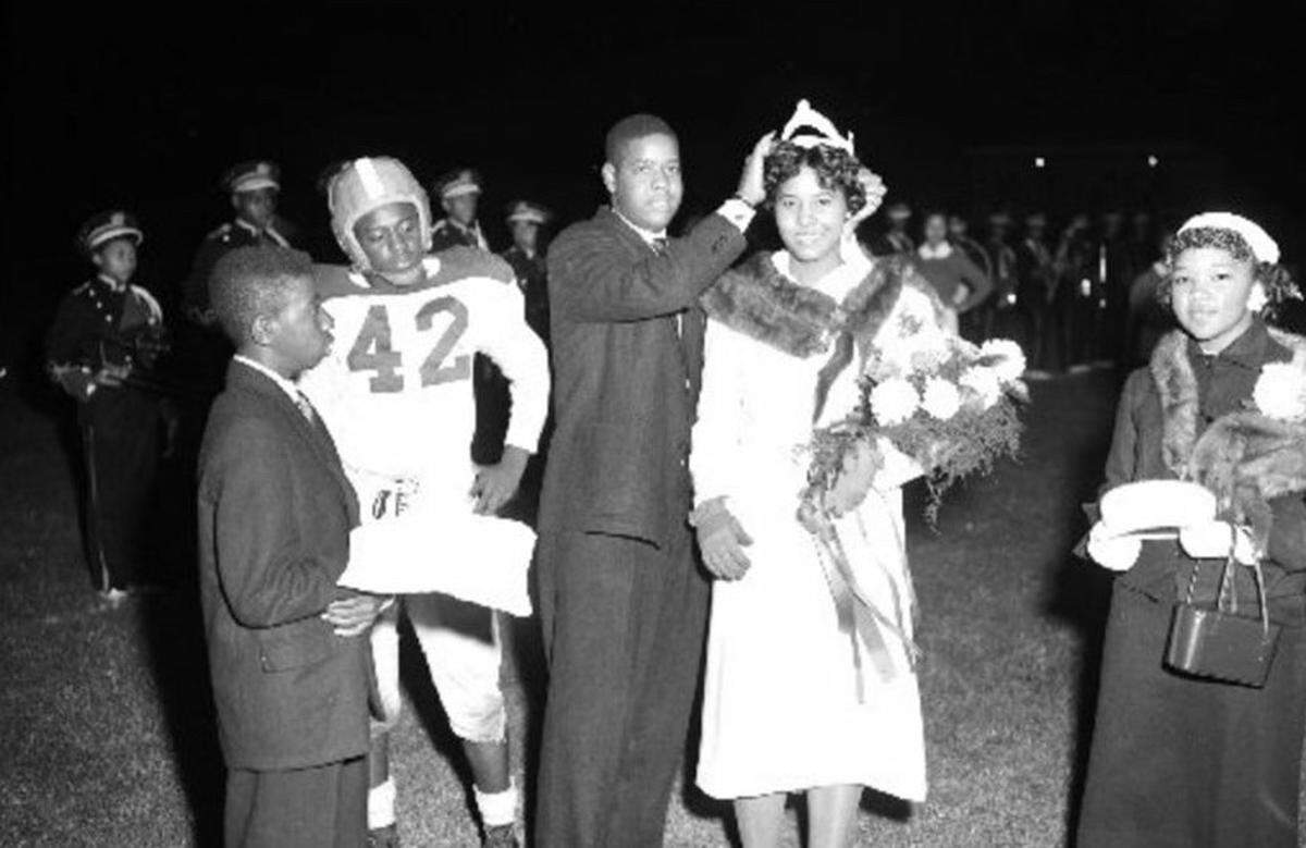 Crowning the homecoming queen, possibly West Charlotte High. Photograph by James Peeler, courtesy Second Ward High School National Alumni Foundation.