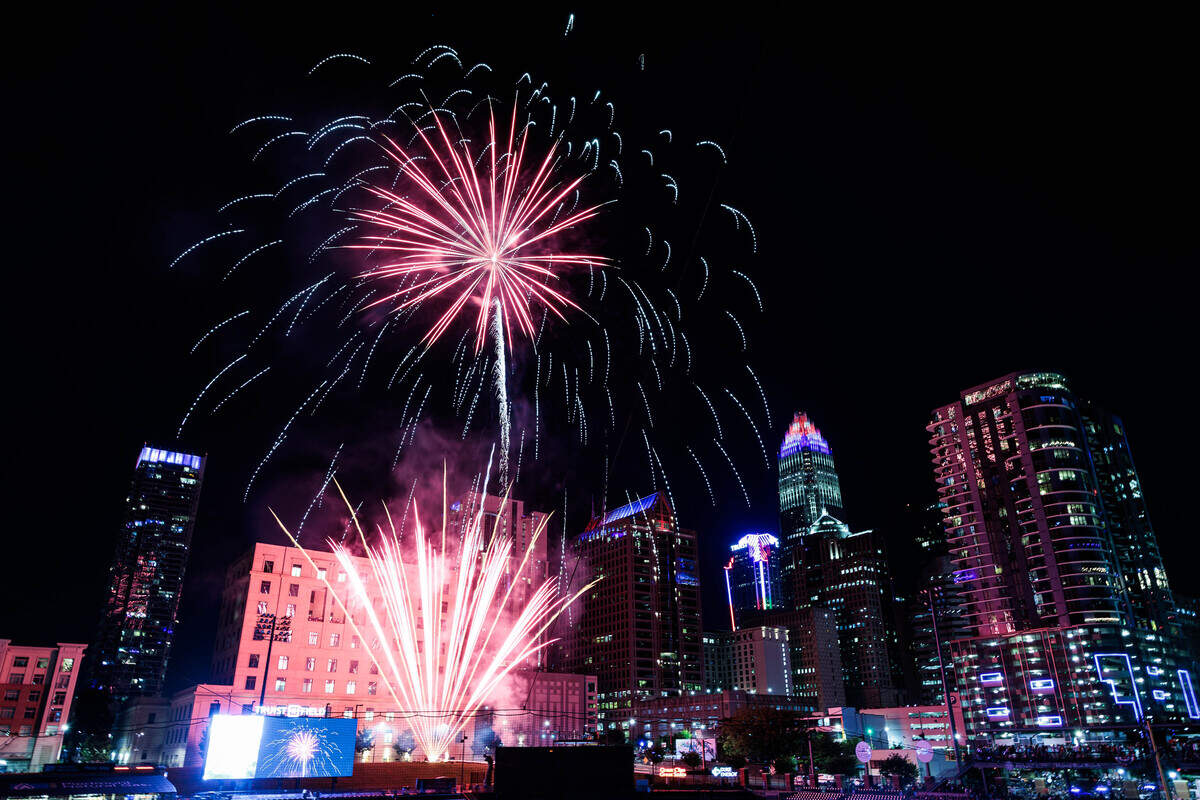 Fireworks light the Charlotte skyline for the United States’ 250th birthday on Saturday July 4, 2026 at Truist Field.