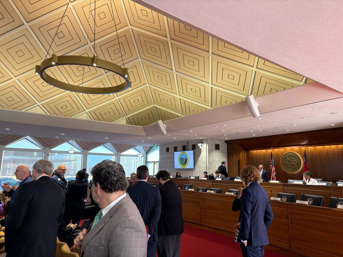 People start to arrive for a North Carolina House hearing in Raleigh on Monday. A collection of Charlotte leaders are expected to be questioned about public safety and the Iryna Zarutska stabbing last year.