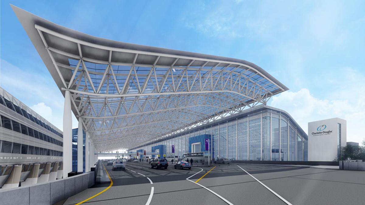 A rendering of the new terminal road, with eight lanes instead of the existing three.