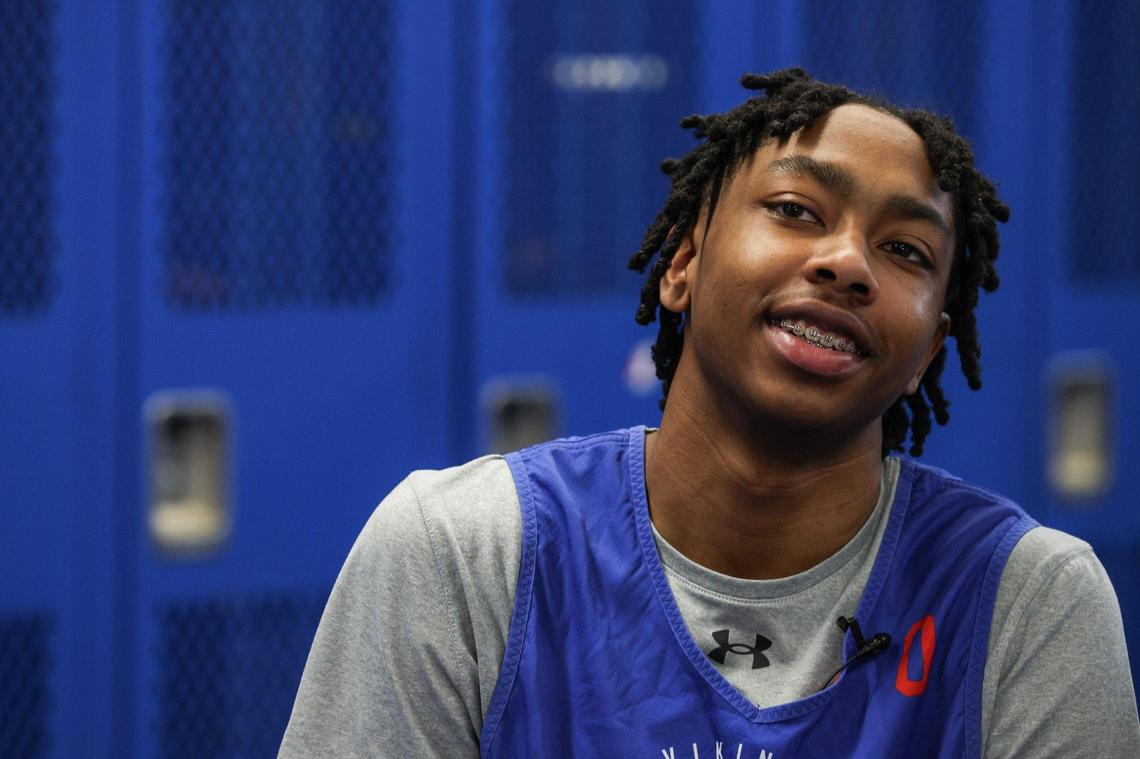 Future Duke University player and McDonald’s All-American, Isaiah Evans, in the team locker room at North Mecklenburg High School on Wednesday, February 7, 2024.