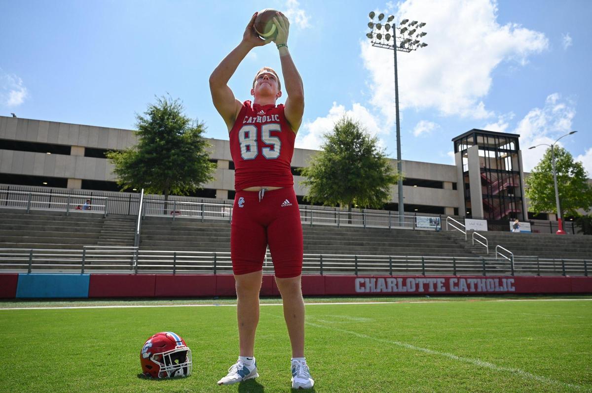 Charlotte Catholic’s Jack Larsen, a Notre Dame recruit, is preparing to enter his senior year and final season of high school football. Larsen and the rest of Charlotte Catholic will play Providence Day on ESPNU this Friday, September 1, 2023.