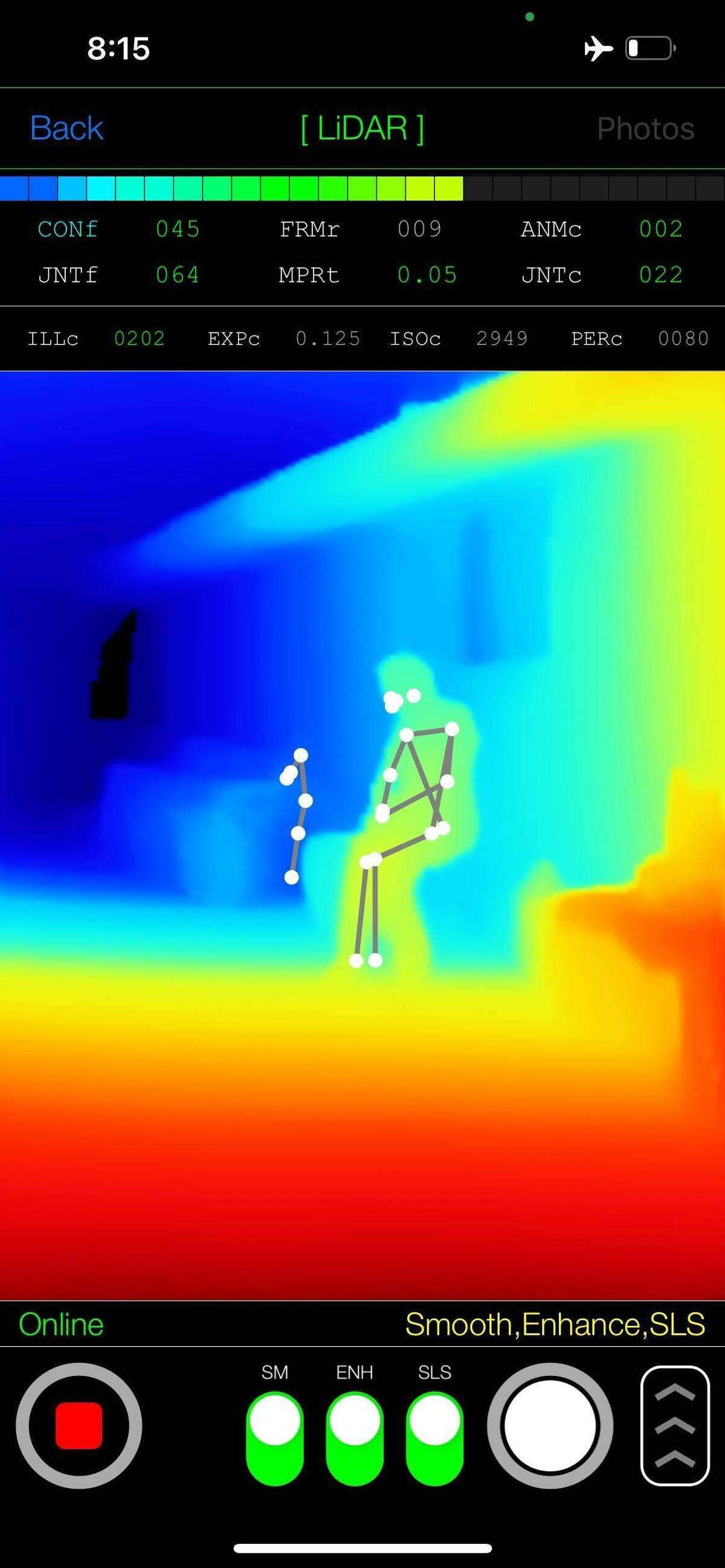 Randy Peterson captures what CAPS believes to be a spirit sitting next to a real person through the LiDAR app at the Historic Rosedale.