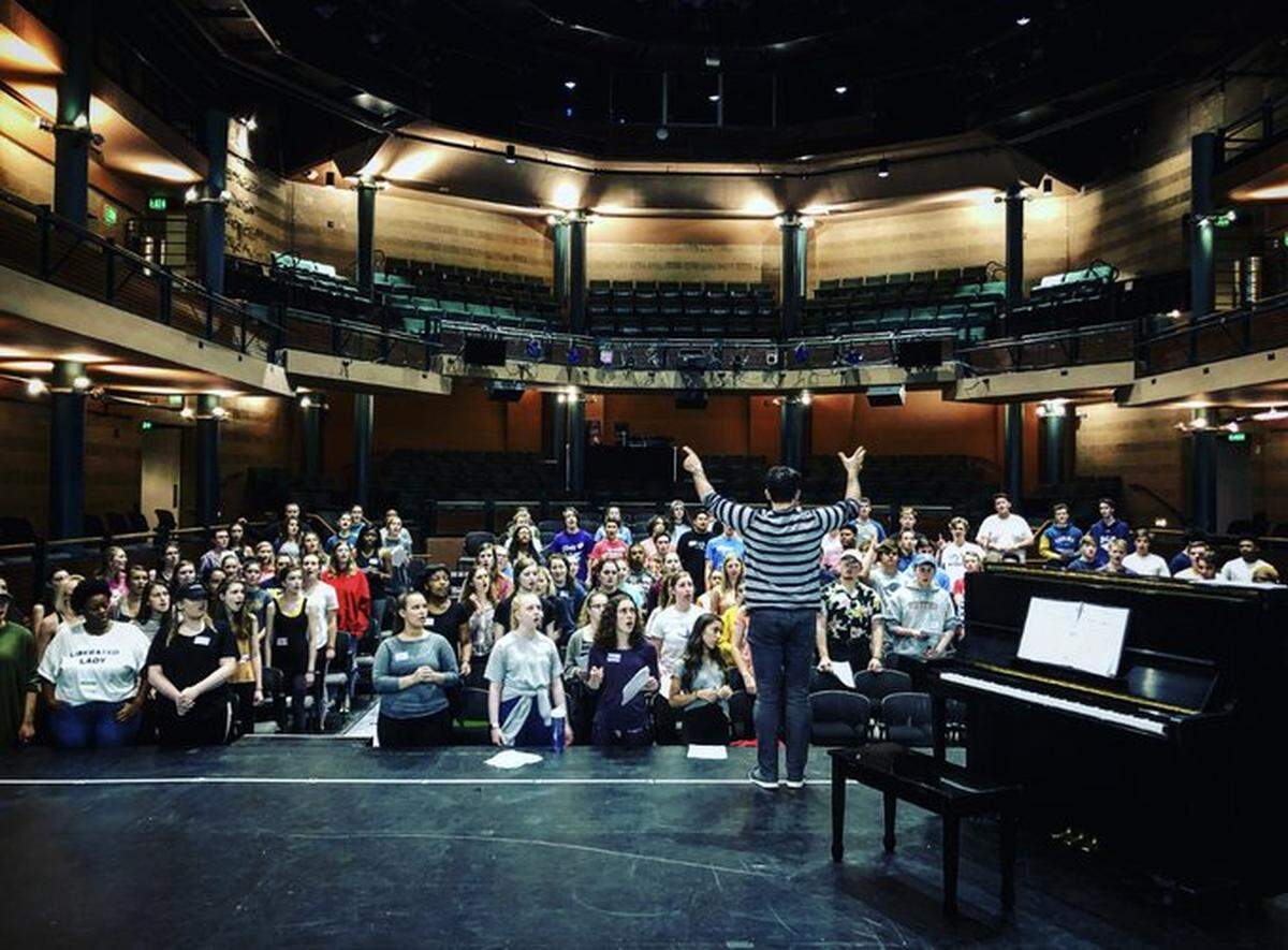 Area high school students at a rehearsal for The Blumey Awards, which recognize excellence in high school productions in the Charlotte area.