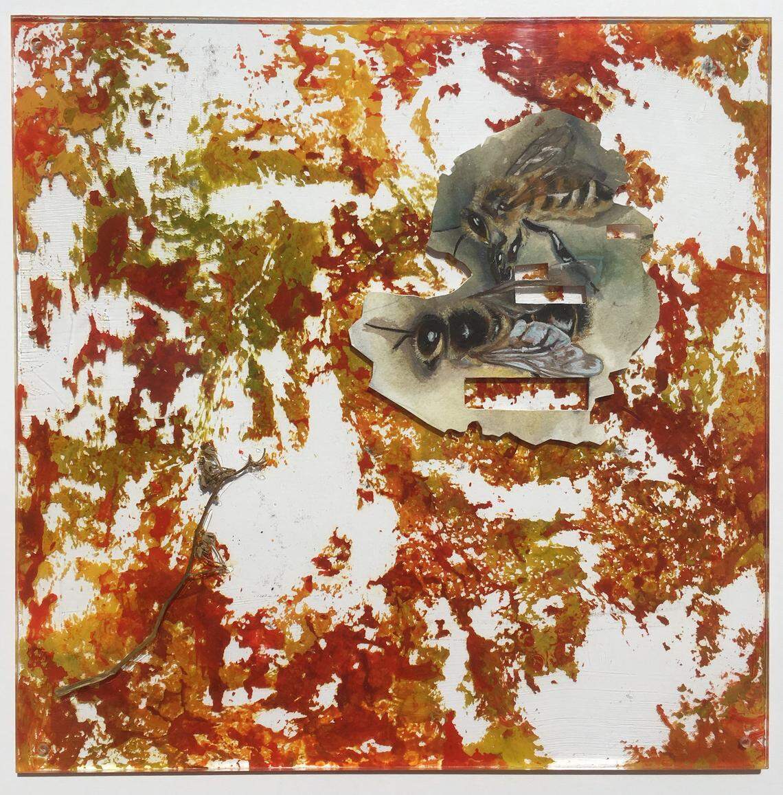 One piece of Aleah Svancarek’s “What’s left of a wild rose,” which will be in the upcoming exhibition “Cross-Pollination.” Svancarek says the piece examines the impact that gender roles, marriage and death may have on a family. The title comes from a comment by Ross about a flower found in the barn at the farm, and the actual flower is part of the piece.