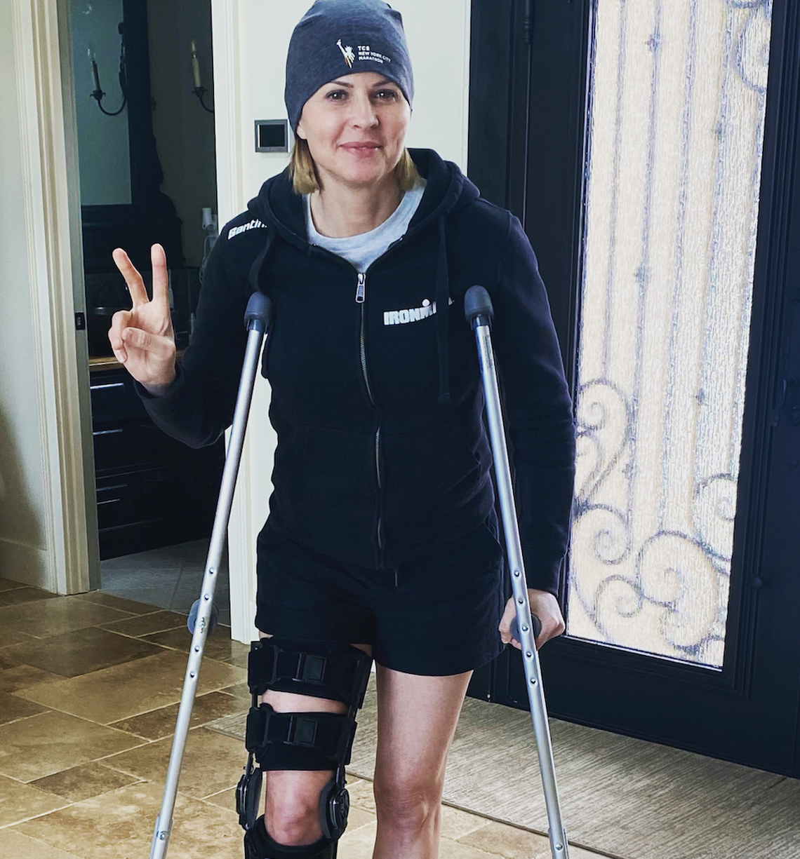 Shannon Spake, photographed after tearing her hamstring in 2020.