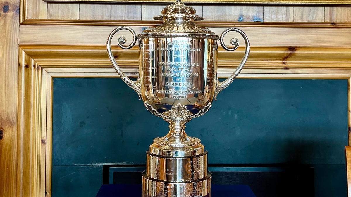 The Wanamaker Trophy goes to the winner of golf’s PGA Championship each year. The 107th edition of the tournament will be played May 15-18, 2025, at Quail Hollow Club in Charlotte. The trophy was on display on Feb. 25, 2025, at the championship’s Media Day.