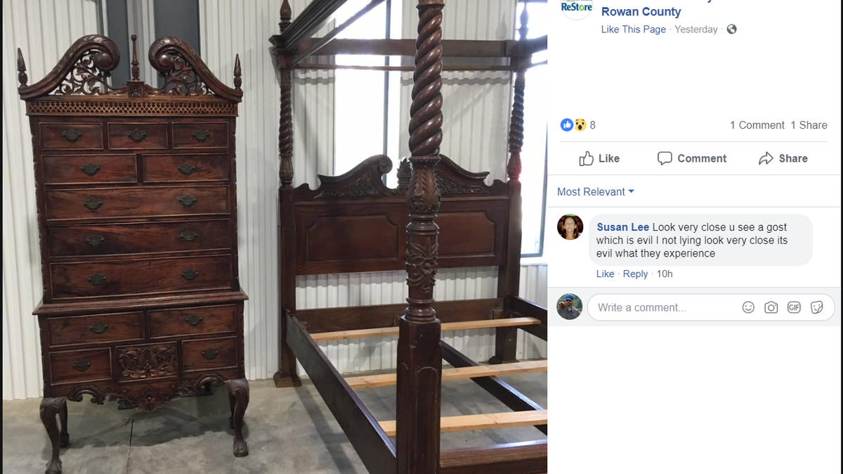 The haunted chest of drawers was sold on Wednesday. Will the new owner have nightmares, too? Facebook screenshot
