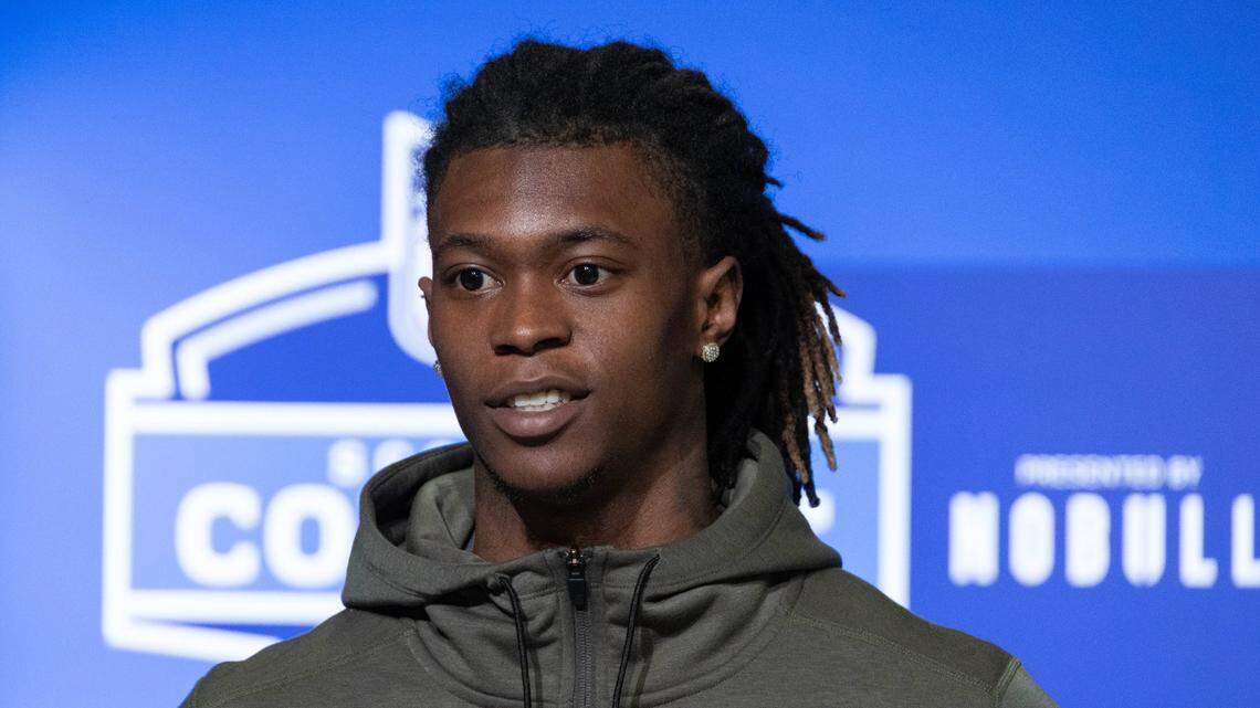 Mar 2, 2023; Indianapolis, IN, USA; South Carolina defensive back Cam Smith (DB29) speaks to the press at the NFL Combine at Lucas Oil Stadium. Mandatory Credit: Trevor Ruszkowski-USA TODAY Sports