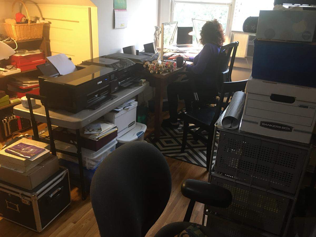 David Walters and Linda Luise Brown get creative by sharing a workstation in their home office.