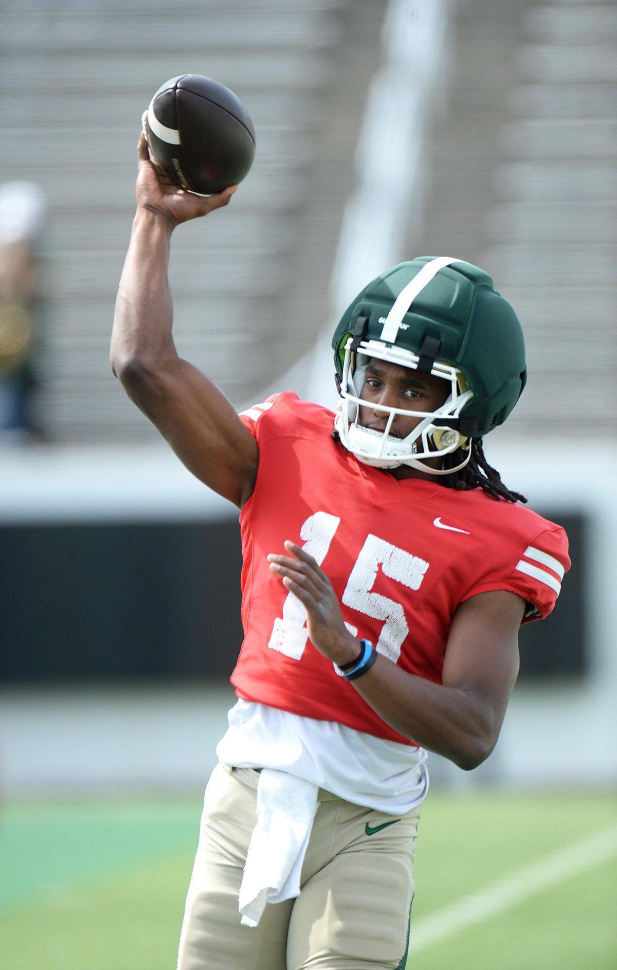 Charlotte 49ers quarterback Conner Harrell during a practice in front of fans at Richardson Stadium on Saturday, April 19, 2025.