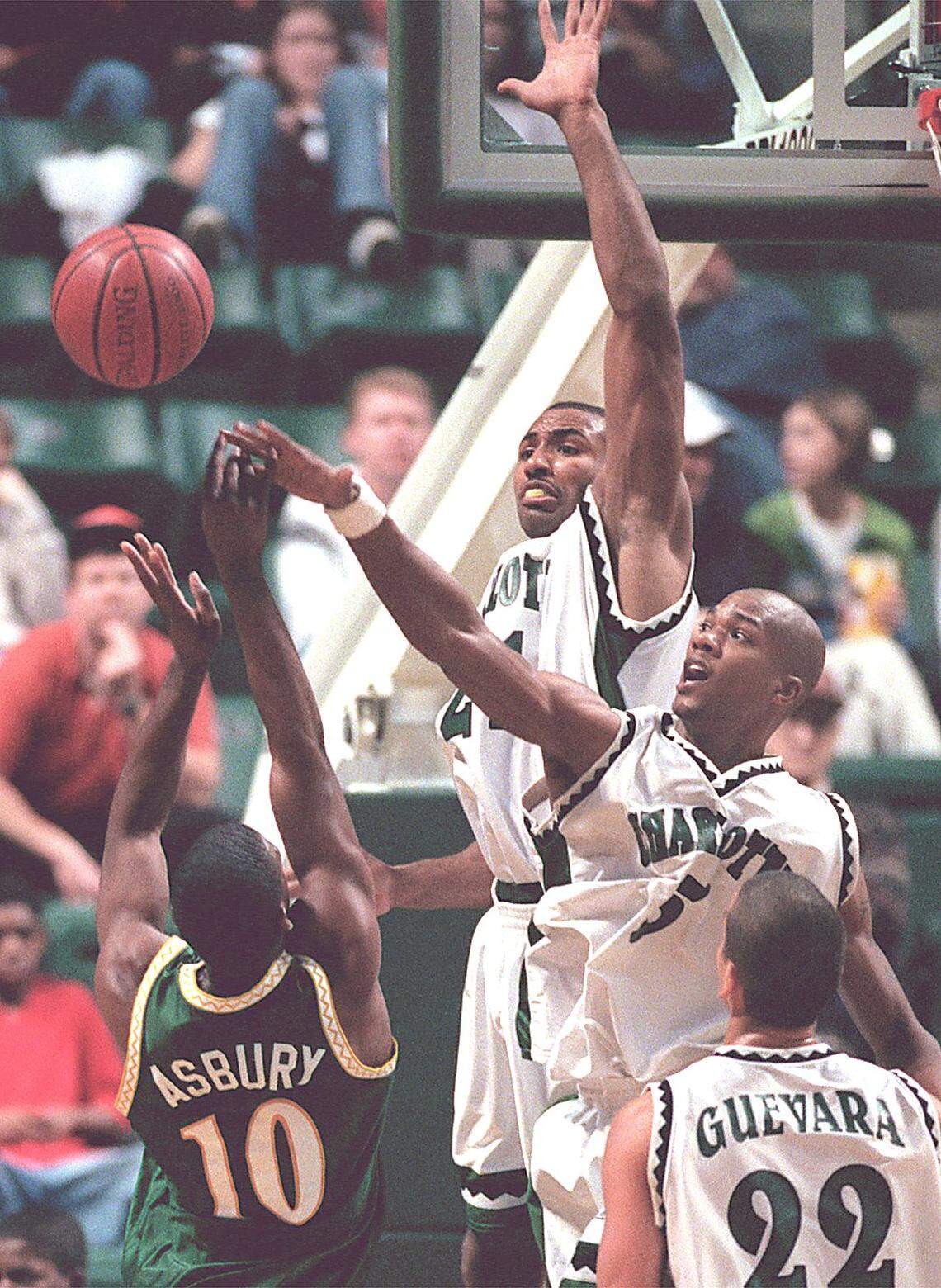 In 1999, Galen Young blocked this shot against South Florida. Former Charlotte 49ers coach Bobby Lutz said Young was the best on-ball defender he ever coached.