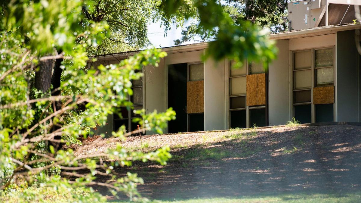 Boarded up windows on the Charlotte Mecklenburg Schools’ international Center after a series of break-ins starting on June 5, 2023. The stolen property has been valued at more than $2,400 according to the Charlotte-Mecklenburg Police report.