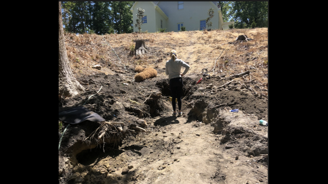 This 25-foot hill is where all the artifacts have been spilling out beside Freeman Perry’s home in Bertie County, NC.