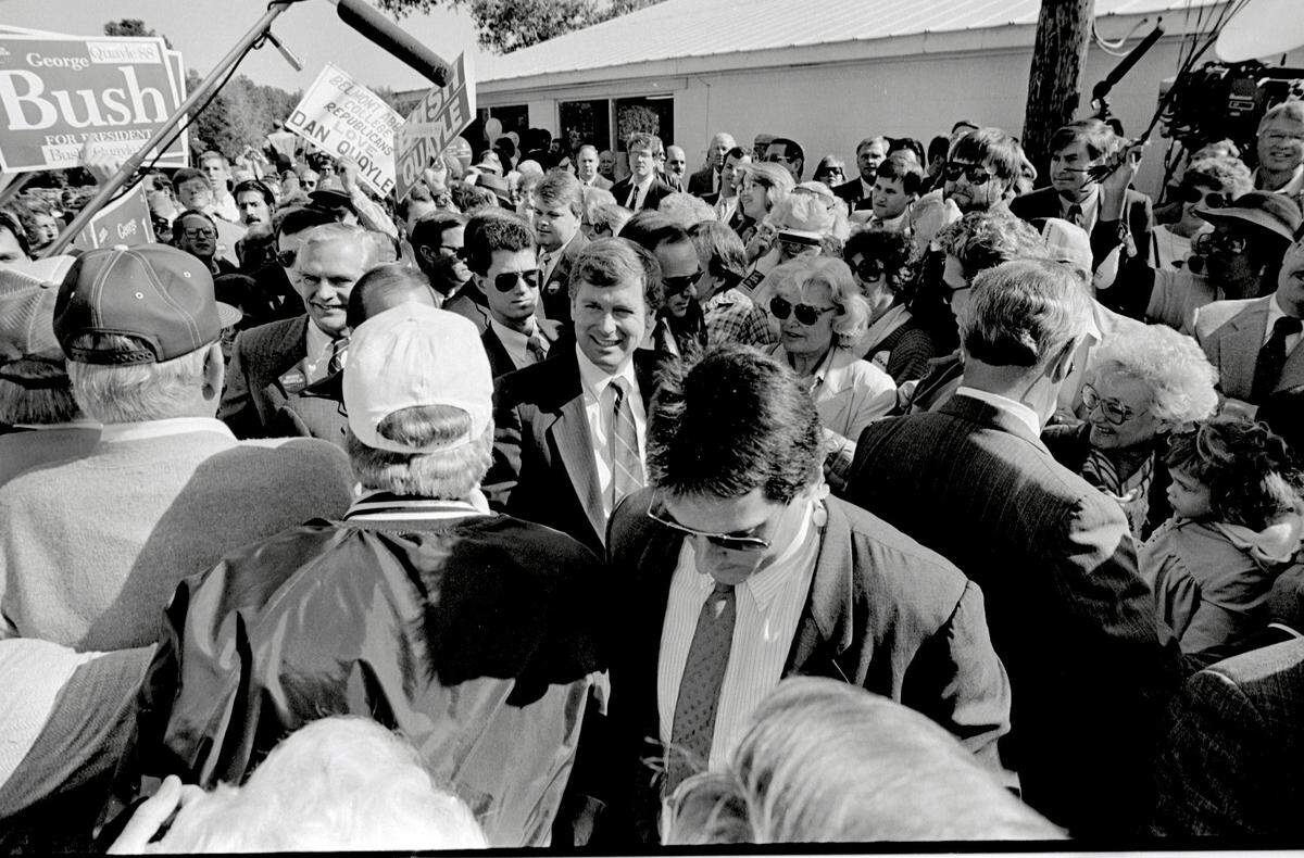 Vice President Dan Quayle at the Mallard Creek BBQ in 1988.