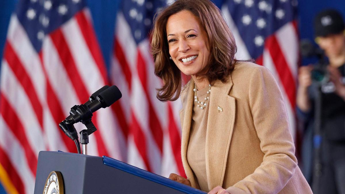 Kamala Harris is bringing her book tour to sites in the Carolinas. In this 2024 file photo, she smiles as she speaks to supporters during a presidential campaign rally at PNC Music Pavilion in Charlotte.