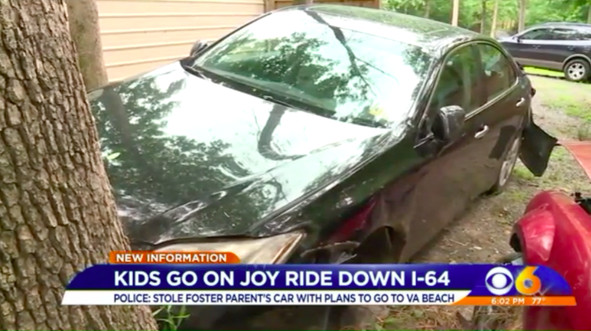 Two children were safe after taking a foster parent’s car on a 37 mph trip from Wilmington, Va., to Goochland County. Officials say the boys were on their way to Virginia Beach before they crashed. They were not hurt.