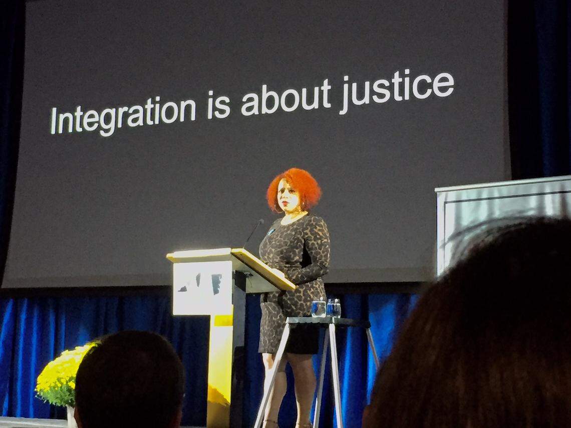 Education writer Nikole Hannah-Jones speaks to a sold-out crowd at a “Color of Education” event at Duke University.