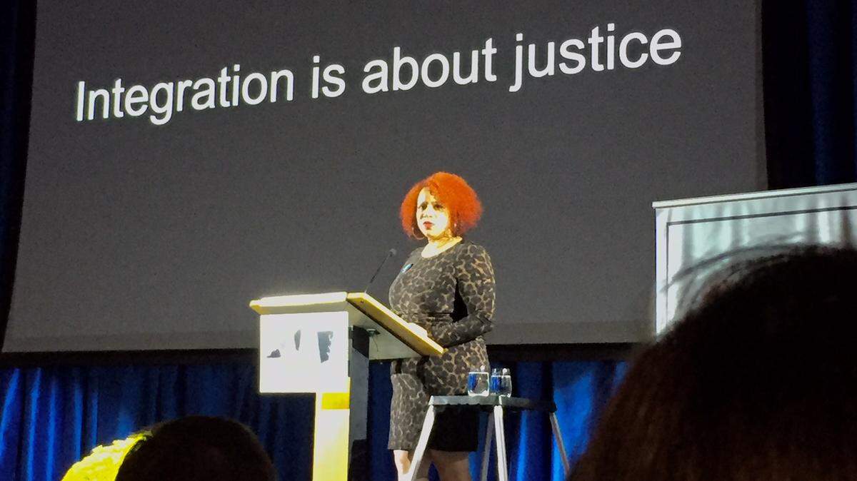 Education writer Nikole Hannah-Jones speaks to a sold-out crowd at a “Color of Education” event at Duke University.