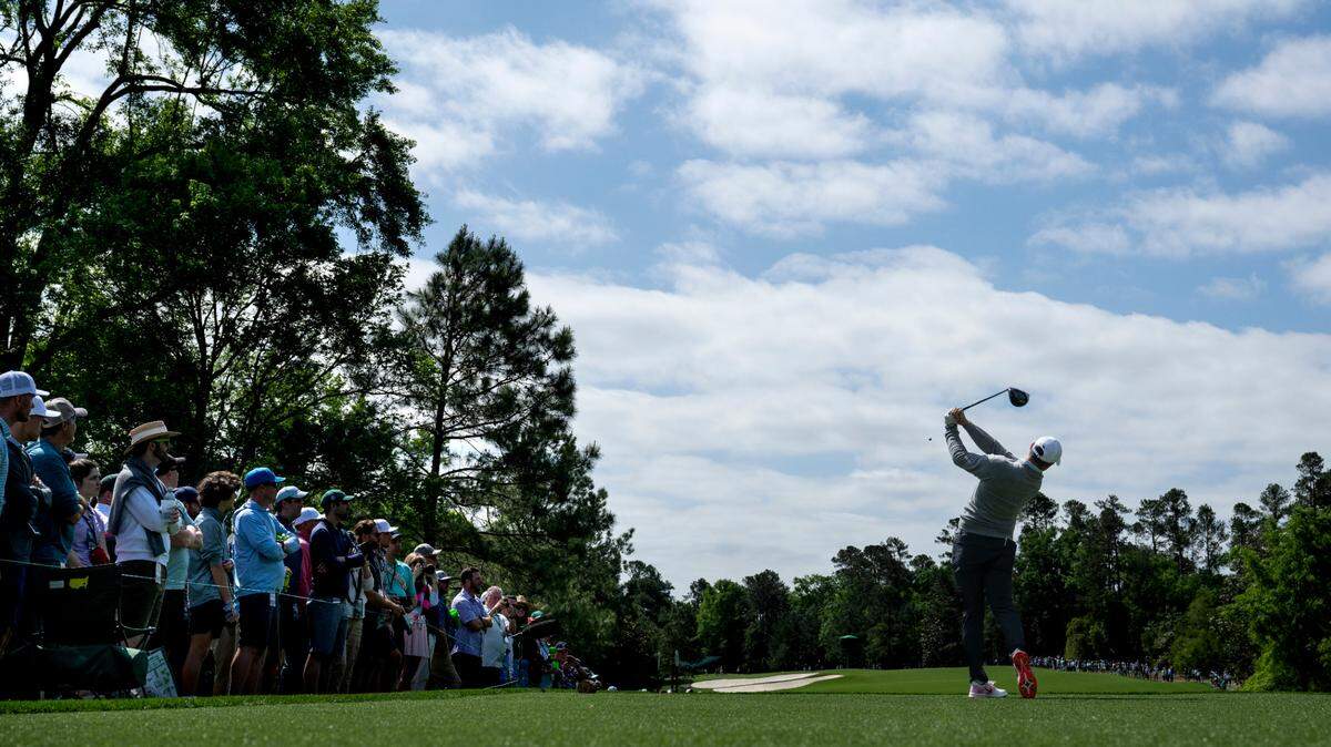 Rory McIlroy of Northern Ireland plays a stroke from the No. 5 tee during practice round 3 prior to the Masters at Augusta National Golf Club, Wednesday, April 09, 2025.