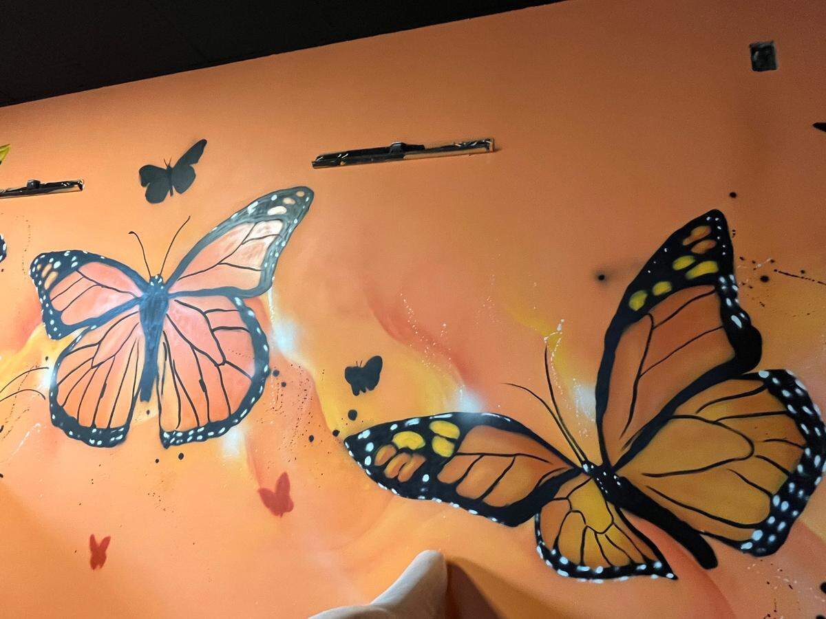 A butterfly mural by Alex DeLarge decorates in the dining room at Mr. Rayo Mexican Grill in Fort Mill.