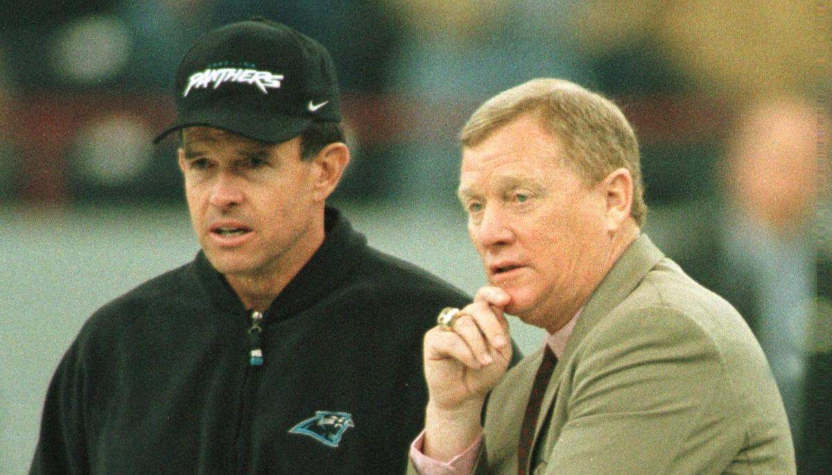 Bill Polian (right) and Dom Capers were the two men most responsible for constructing Carolina’s early rosters in the mid-1990s.