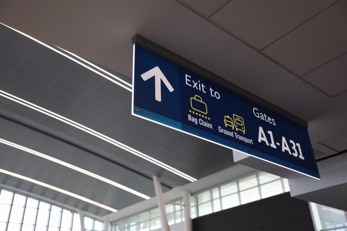 Wayfinding signs at the Concourse A Expansion – Phase II at Charlotte Douglas International Airport will help passengers when the new facility opens on Tuesday.