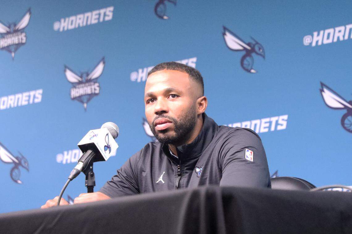 Charlotte Hornets general manager Jeff Peterson addresses the press at media day at the Spectrum Center in Charlotte, N.C. on September 30th, 2024.