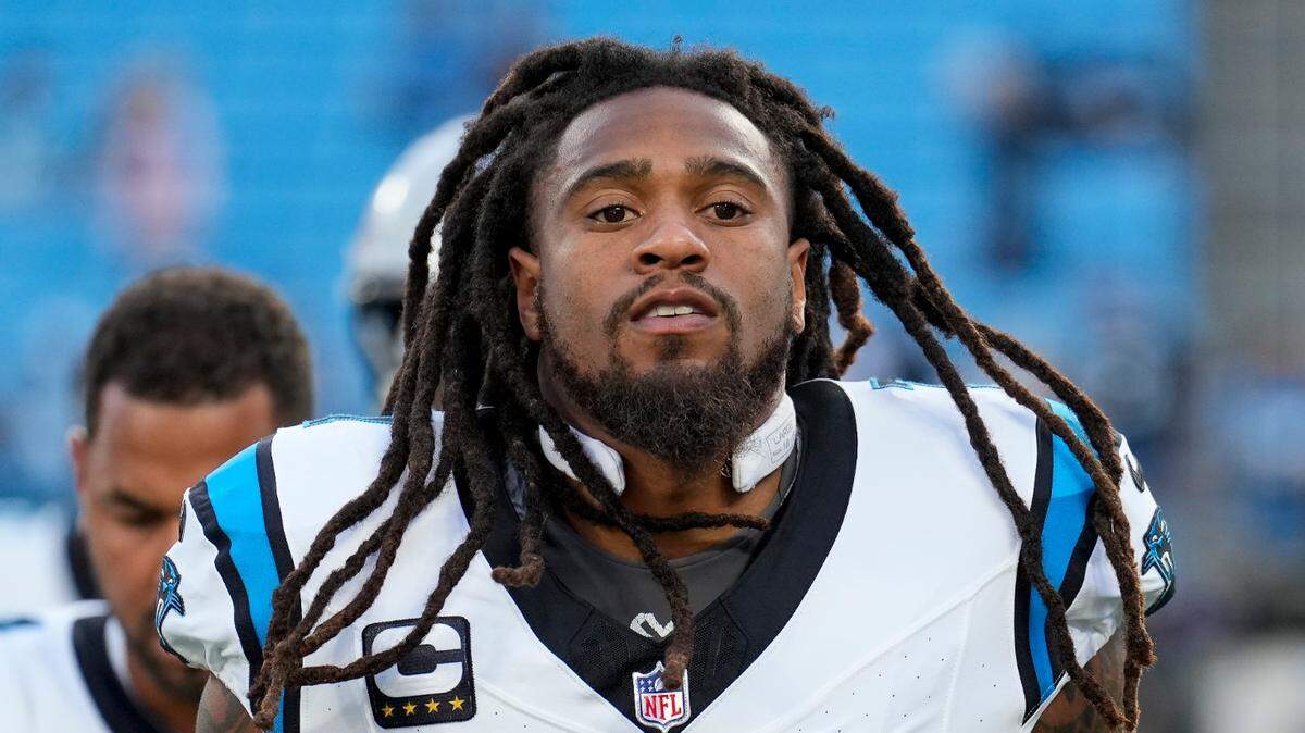Carolina Panthers linebacker Shaq Thompson (7) during pregame warmups against the New Orleans Saints at Bank of America Stadium.