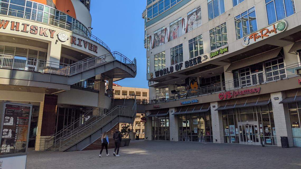 The sale of Epicentre in uptown Charlotte (shown in January at lunch hour) has been postponed again.