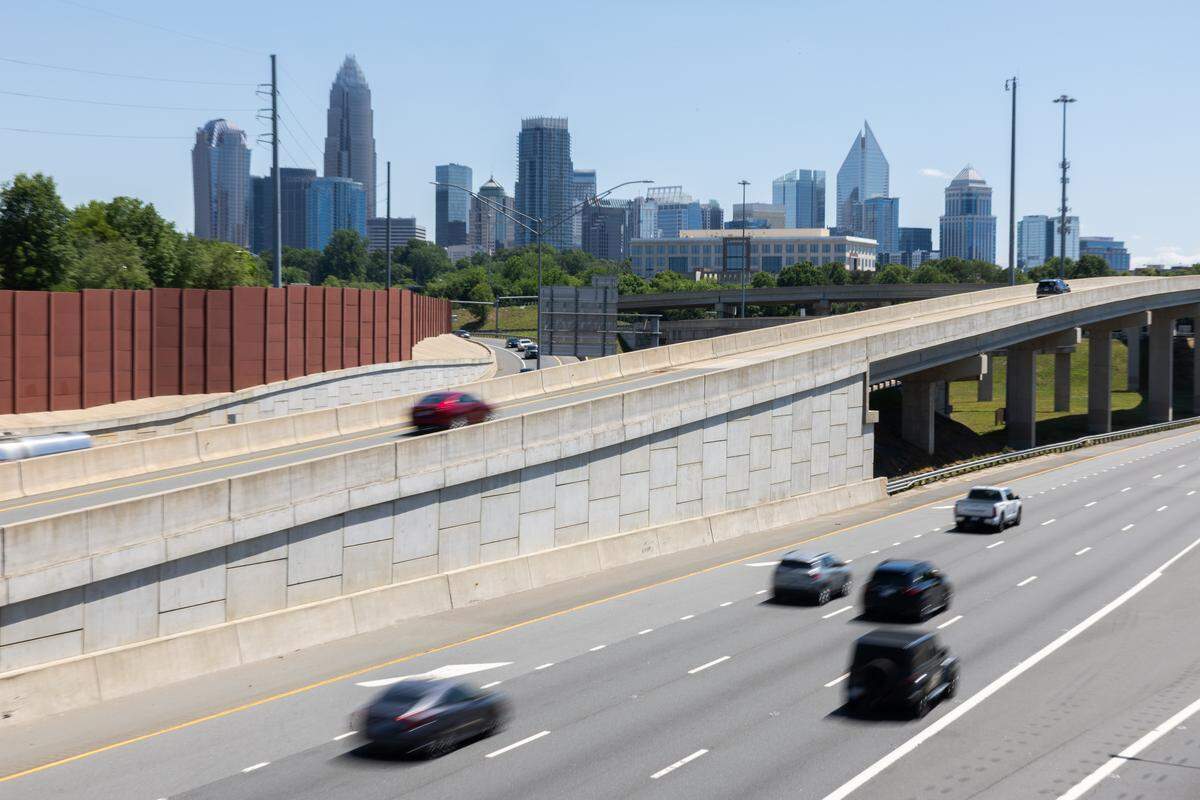 A view of I-77 from the Oaklawn Avenue bridge in Charlotte in Charlotte, N.C., on Sunday, May 10, 2026.