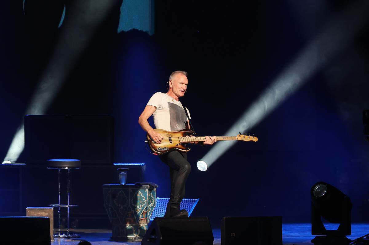 Sting performs during his “Sting 3.0” tour at Truliant Amphitheater in Charlotte on Monday night.