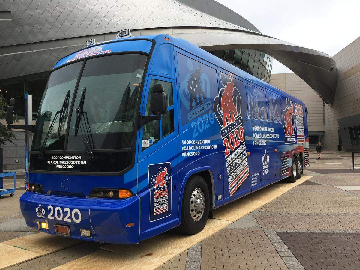 Organizers of the 2020 Republican National Convention began a three-day bus tour of the Carolinas on Tuesday.