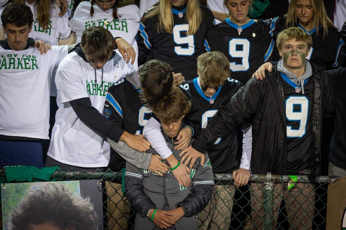 The Myers Park student section would honor Parker South and show condolences to his younger brother Holder during their second-round playoff game against Chambers on Friday, November 14, 2025.