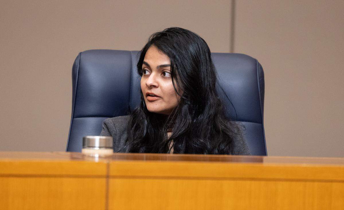 Councilwoman Dimple Ajmera speaks during the City Council meeting at the Charlotte-Mecklenburg Government Center in Charlotte, N.C., on Monday, February 23, 2026. 