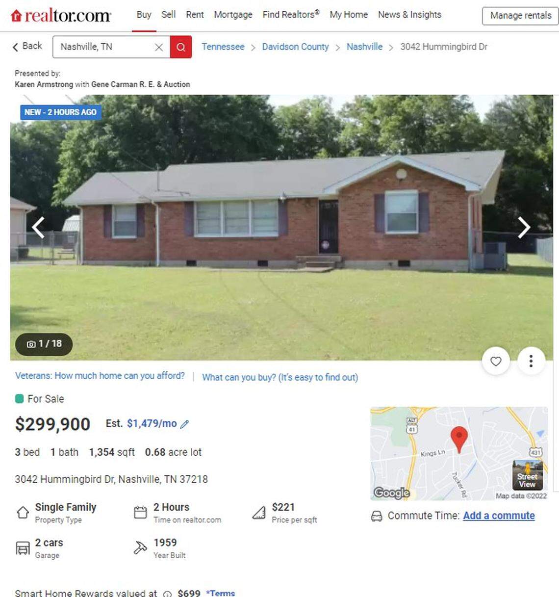 This three-bedroom home in Nashville is listed for $299,900.