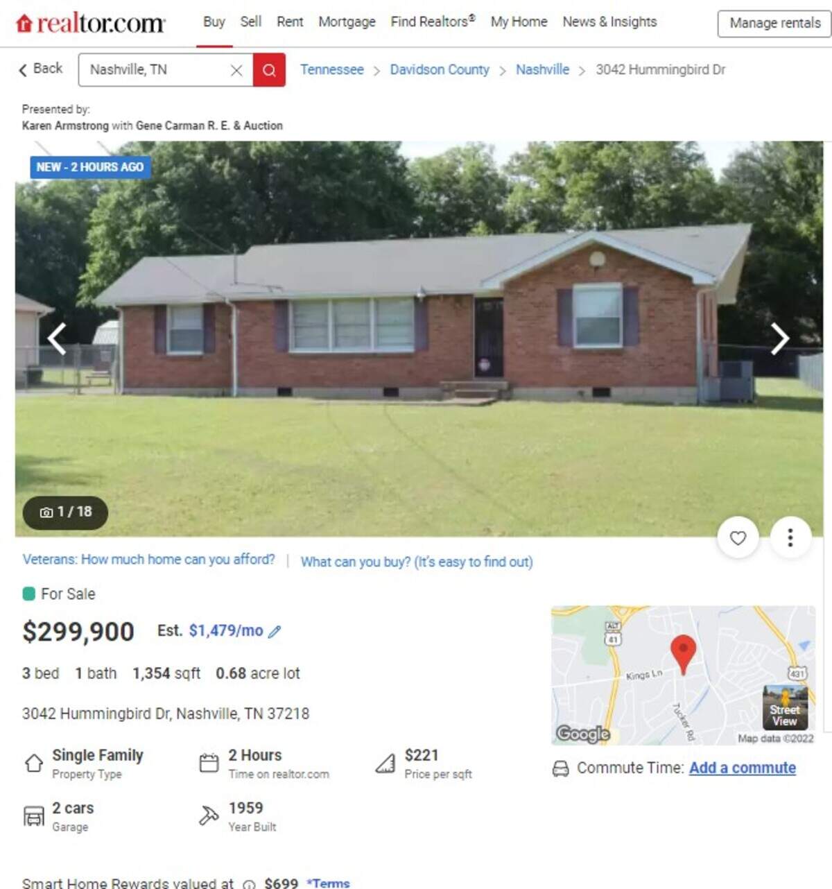 This three-bedroom home in Nashville is listed for $299,900.