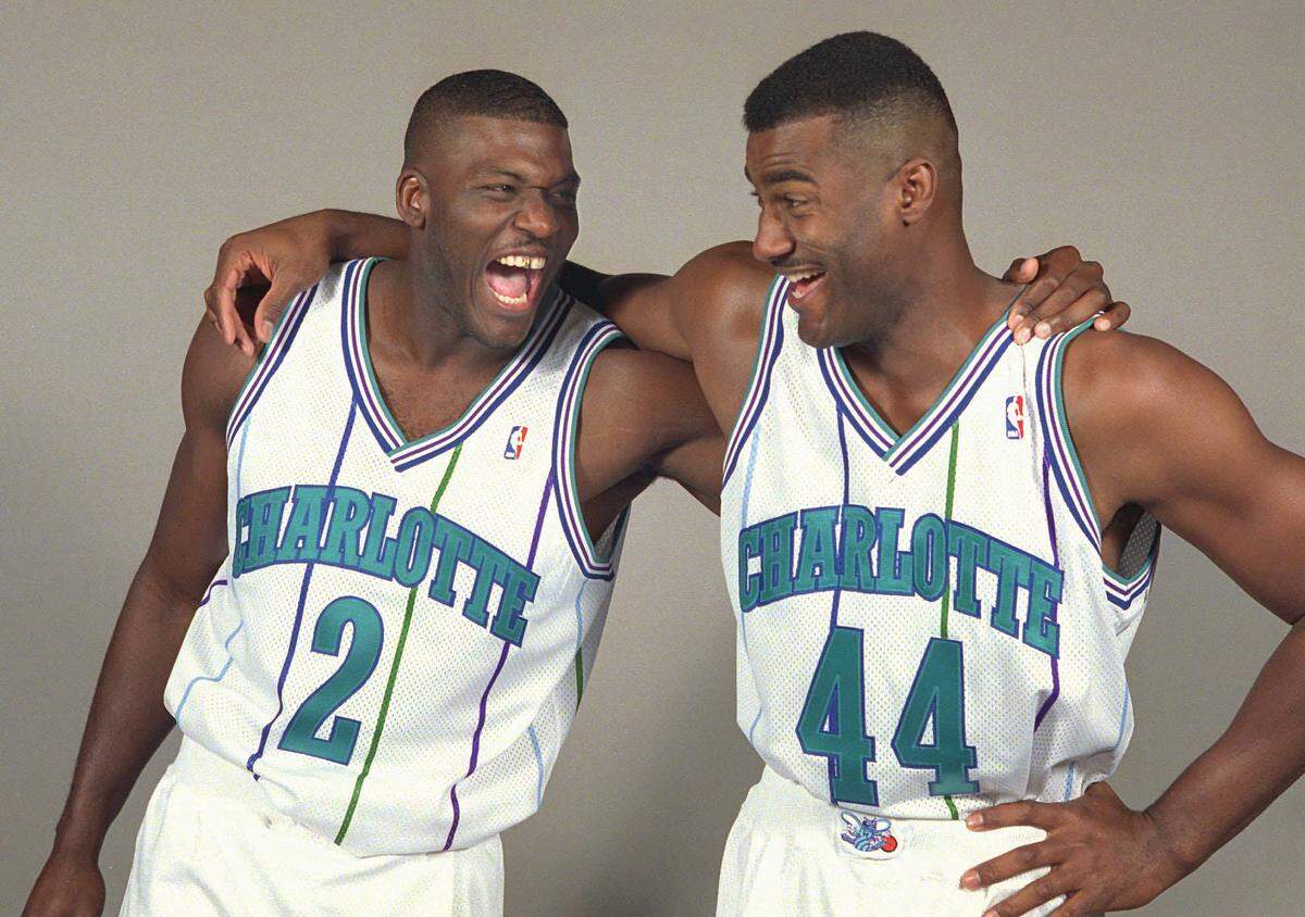 Charlotte's Larry Johnson and Kenny Gattison.