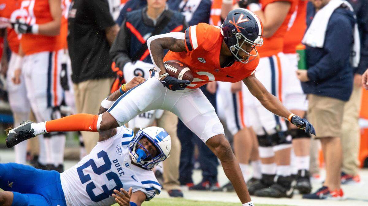 Virginia Cavaliers wide receiver Ra’Shaun Henry (2) is trying to make the Carolina Panthers’ roster as an undrafted free agent.