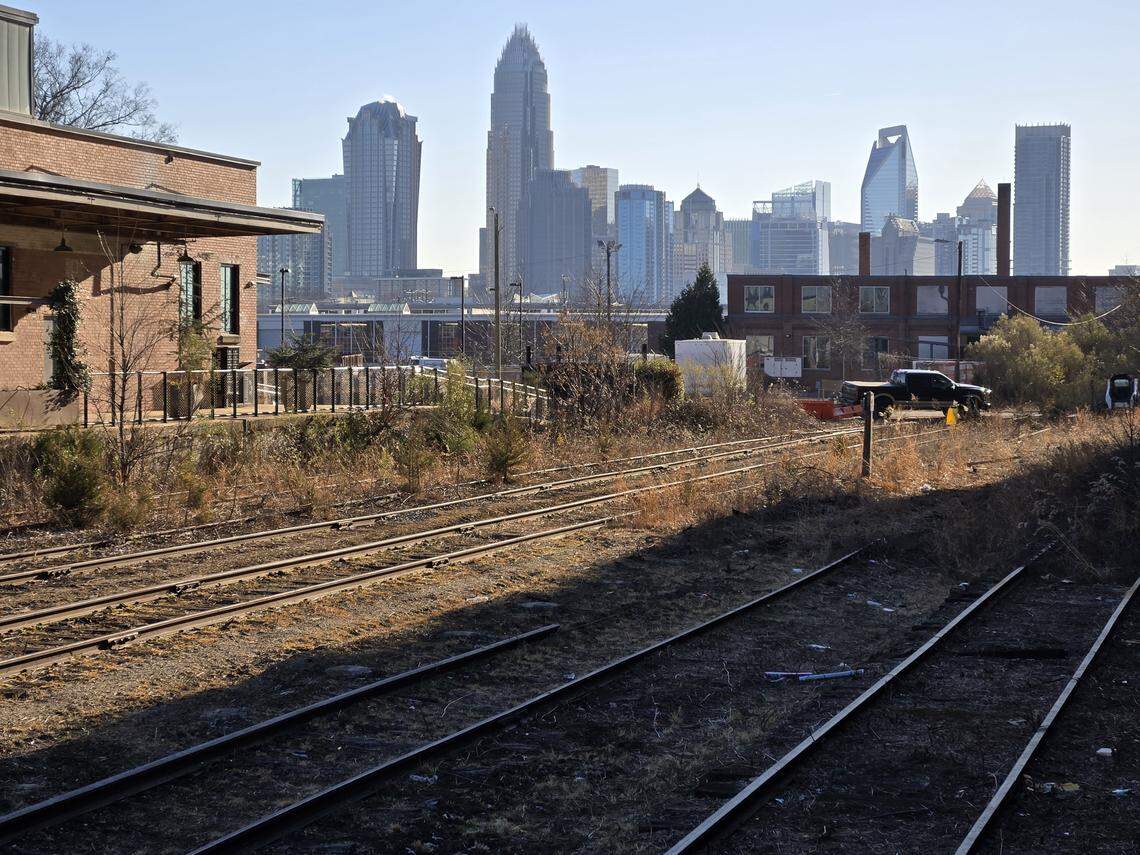 Railroad tracks at Camp North End in Charlotte. This site is a potential location for a new station on the Charlotte Area Transit System’s proposed Red Line rail project.