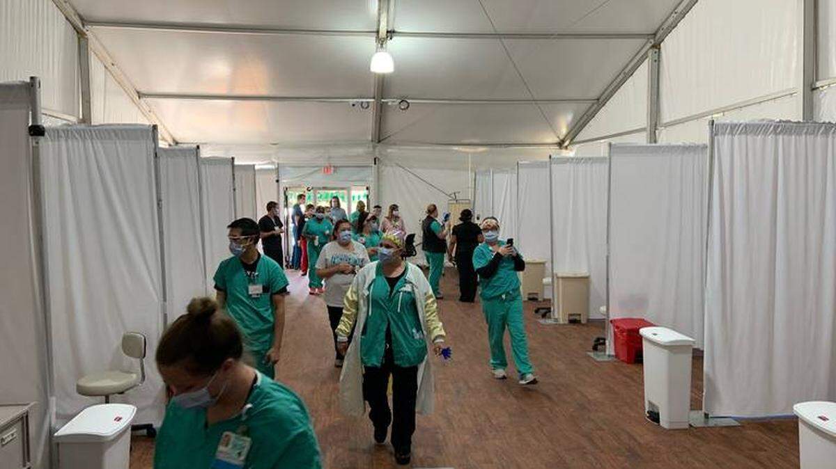 In response to the COVID-19 outbreak Atrium Health’s emergency medicine team, along with Team Rubicon, assembled triage tents outside the emergency department.