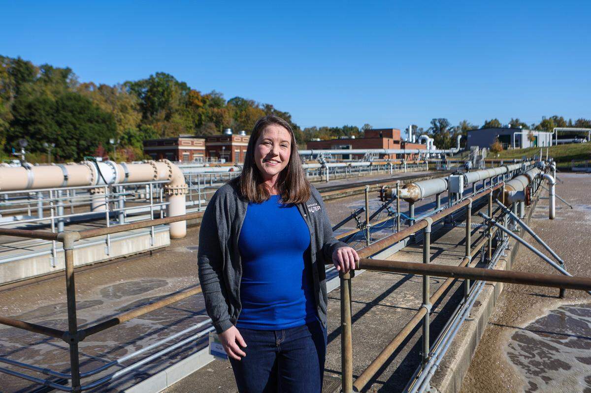 Nicole Bartlett, a senior project engineer at Charlotte Water, poses for a portrait at the Sugar Creek Wastewater Treatment Plant.