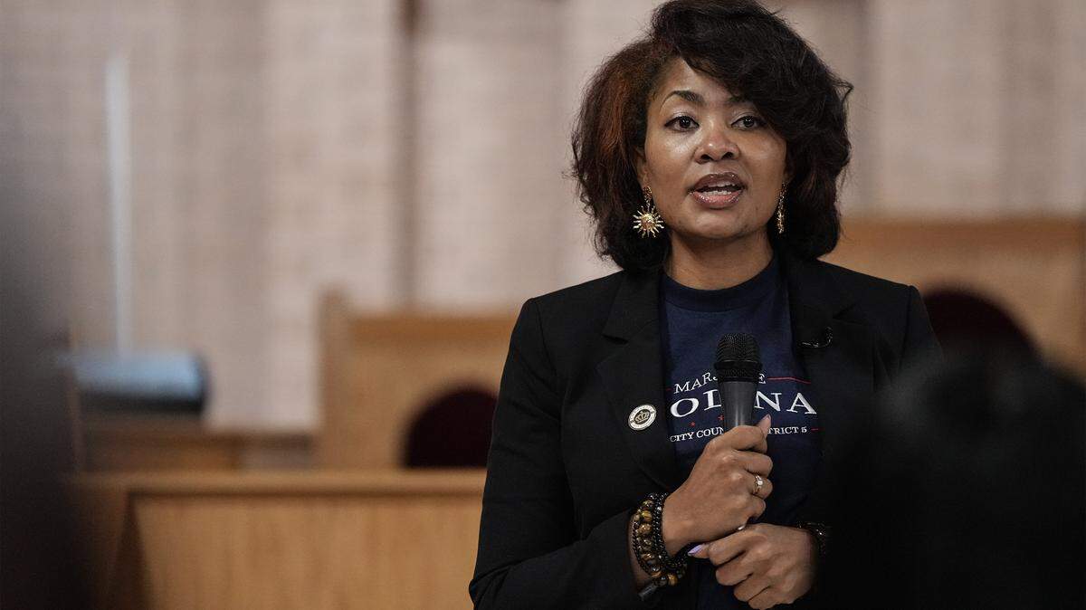 Charlotte City Council District 5 Representative Marjorie Molina speaks during a candidate forum, hosted by the Black Political Caucus of Charlotte-Mecklenburg Saturday, Aug. 2, 2025, in Charlotte, N.C.