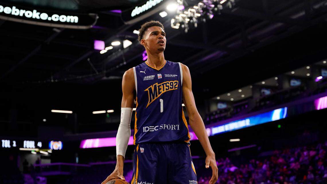 Boulogne-Levallois Metropolitans 92 forward Victor Wembanyama (1) looks on during the game against the NBA G League Ignite at The Dollar Loan Center.