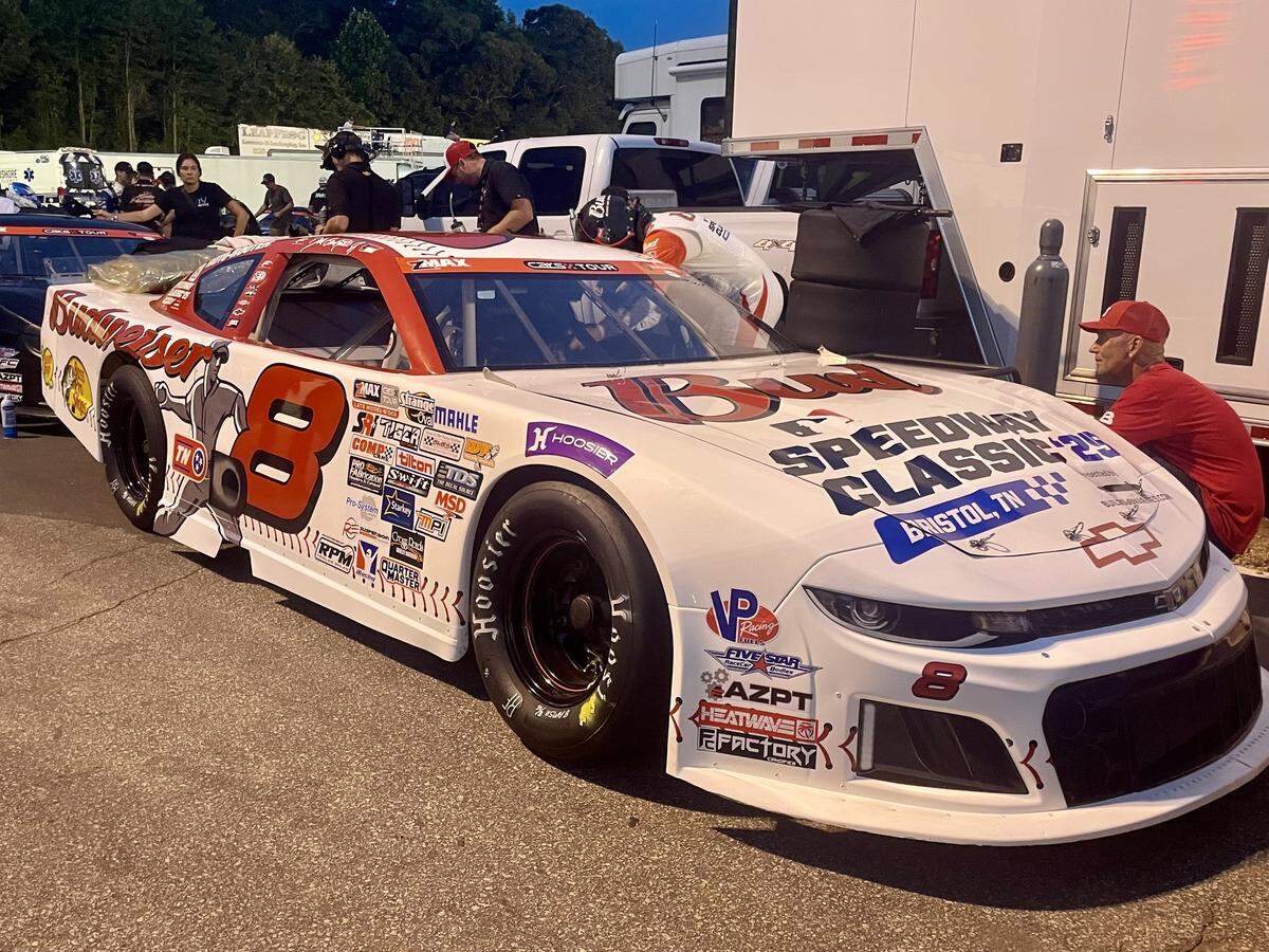 A picture of the late model stock car Dale Earnhardt Jr. raced on Saturday, August 16, 2025, at Anderson Motor Speedway. Check out the new paint scheme.